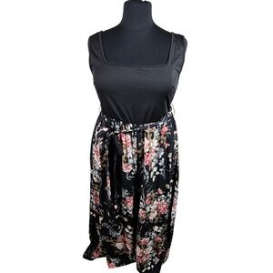 Shein Curve+ 5XL Black Floral Print Jumpsuit‎ Square Neck Tie Belt